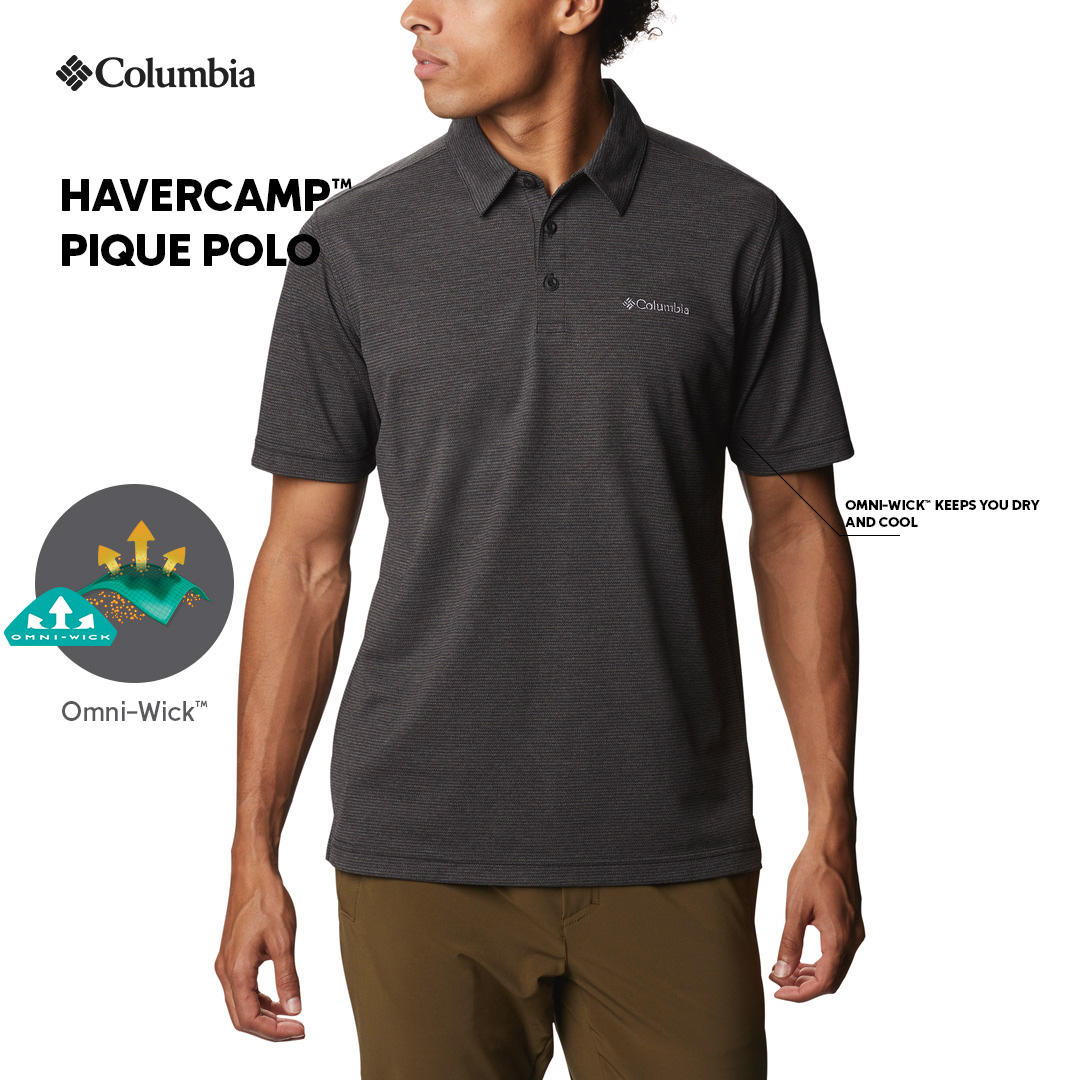 Columbia Mens Grey Omni-Wick Havercamp Pique Polo Tshirt