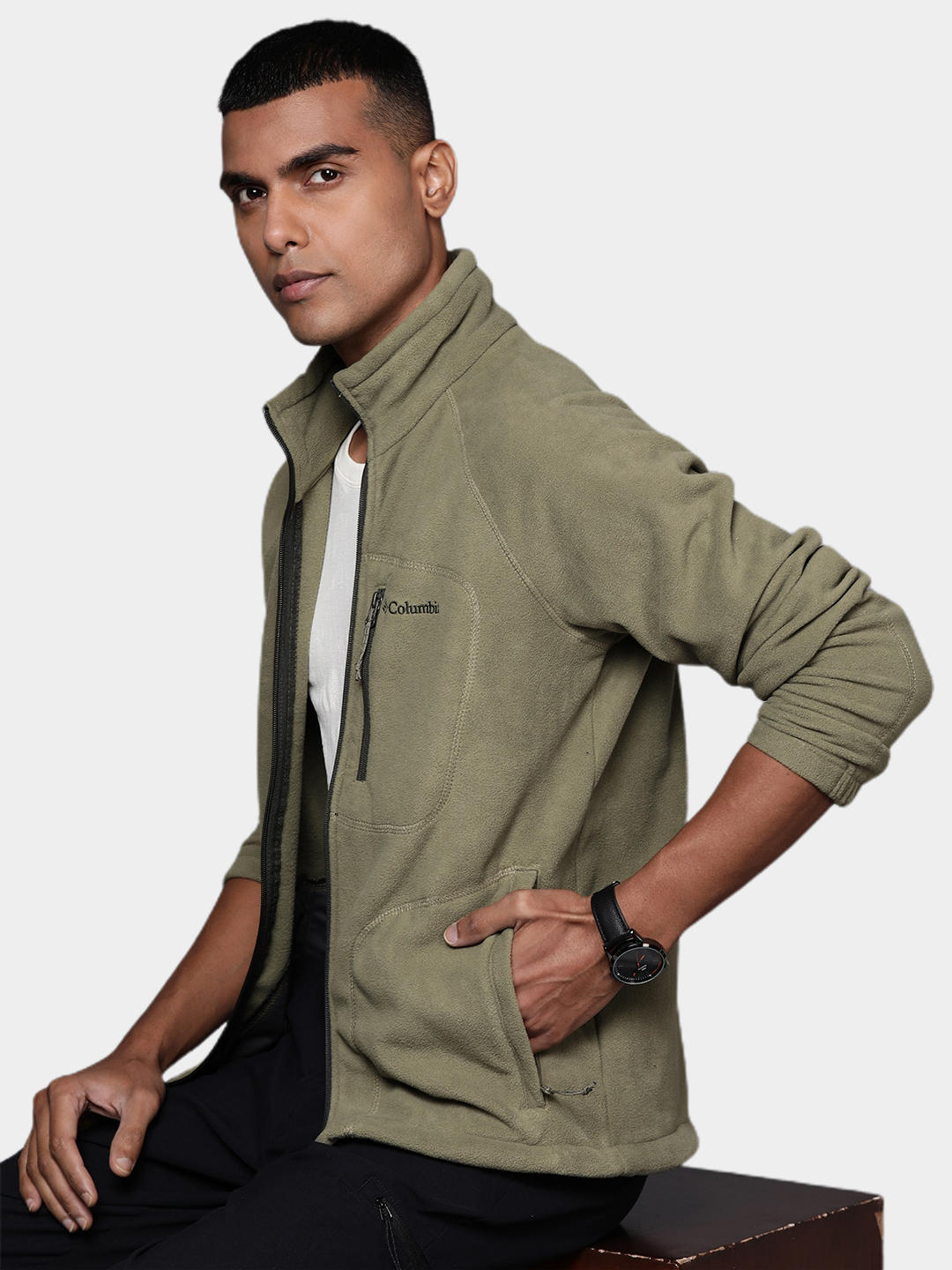 Columbia Men Olive Fast Trek II Full Zip Fleece Jacket