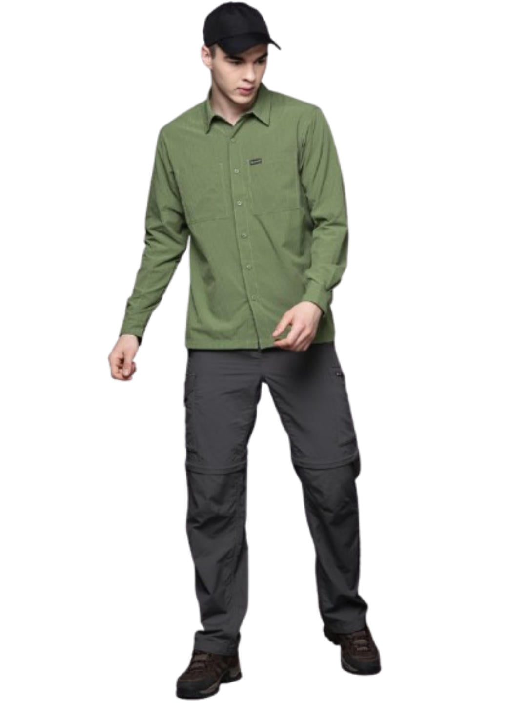 A Men Wearing Columbia Men Green Black Mesa LW LS Shirt