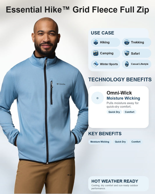 men blue omni wick essential hike grid fleece jacket