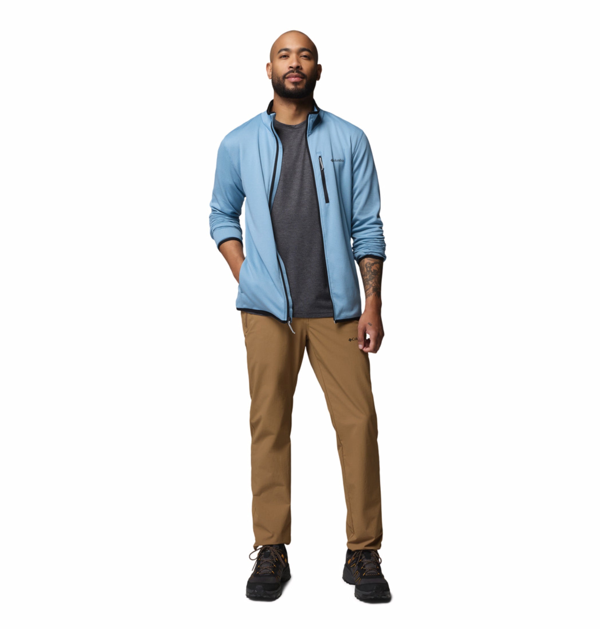 men blue omni wick essential hike grid fleece jacket