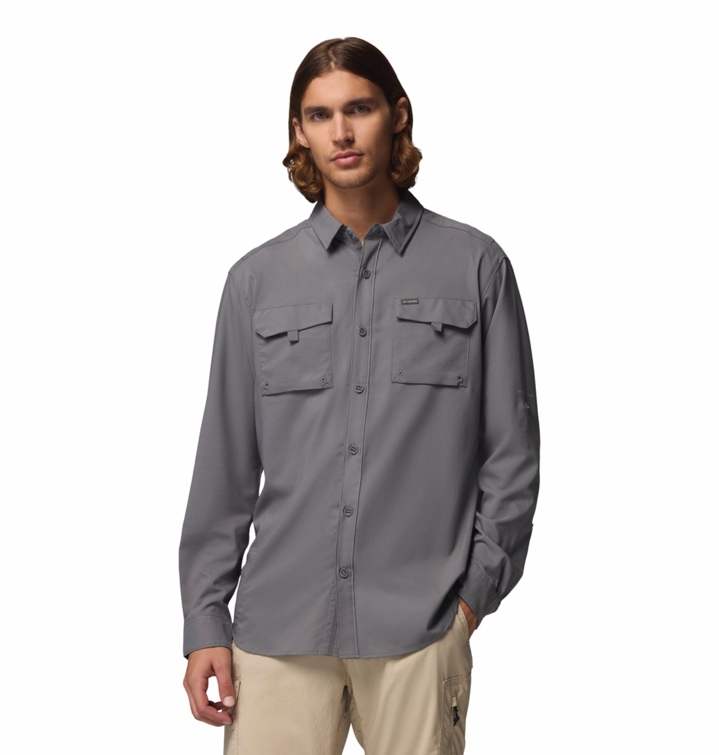 Columbia Men Grey Omni-Shade Silver Ridge Utility II Performance Shirt