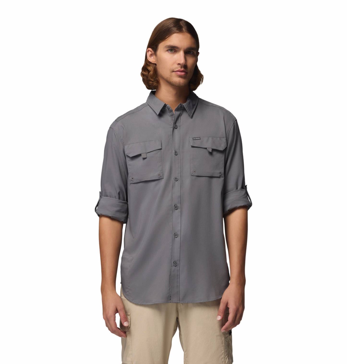 Columbia Men Grey Omni-Shade Silver Ridge Utility II Performance Shirt