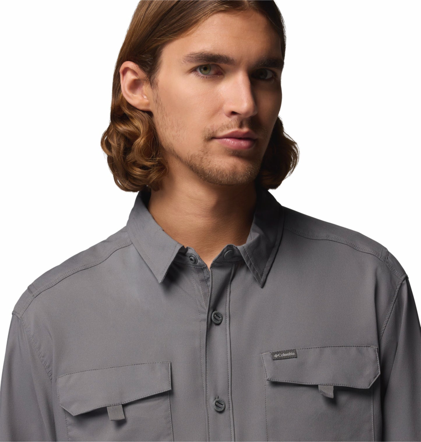 Columbia Men Grey Omni-Shade Silver Ridge Utility II Performance Shirt