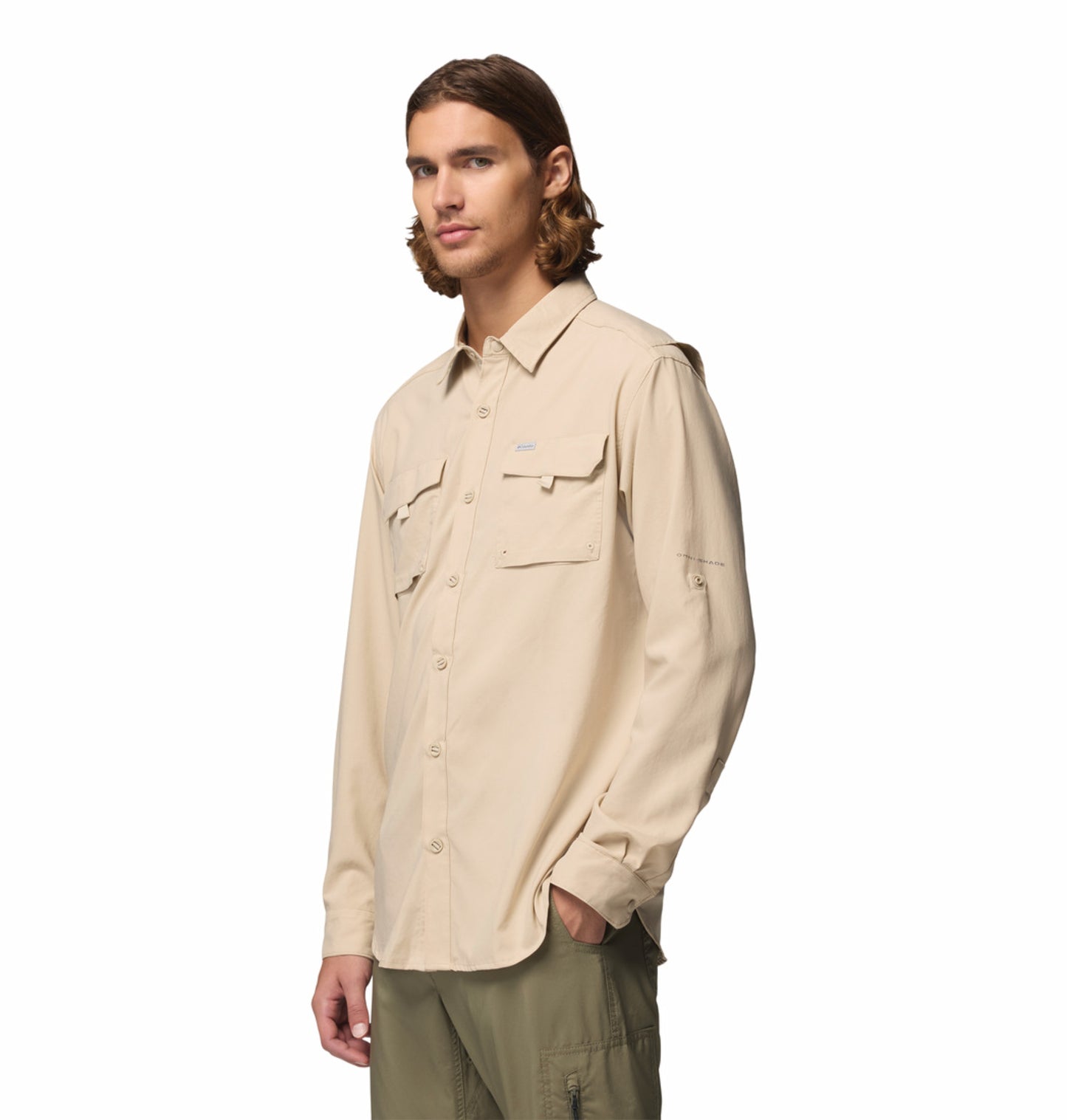 Columbia Men Beige Omni-Shade Silver Ridge Utility II Long Sleeve Shirt