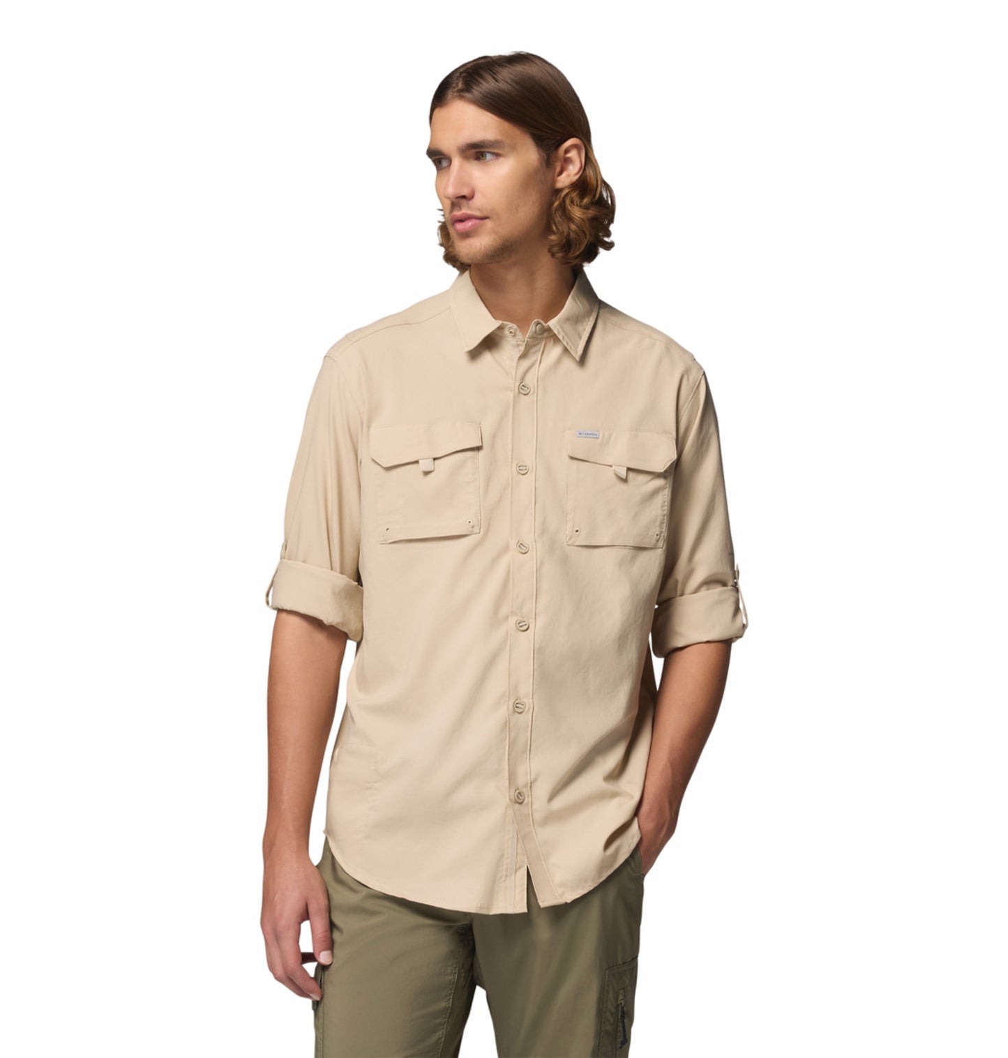 Columbia Men Beige Omni-Shade Silver Ridge Utility II Long Sleeve Shirt