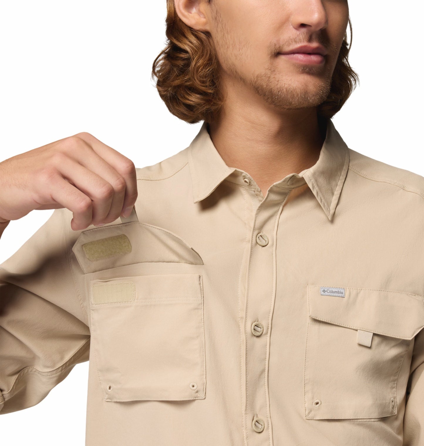 Columbia Men Beige Omni-Shade Silver Ridge Utility II Long Sleeve Shirt