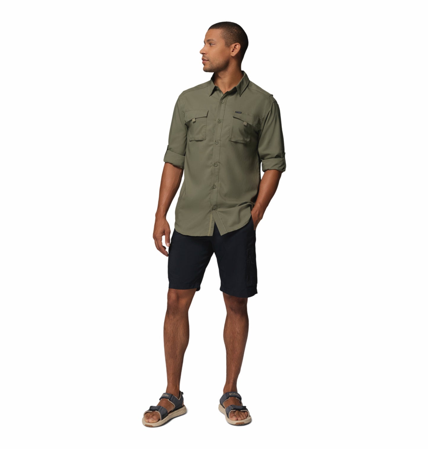 Columbia Men Olive Green Omni-Shade Silver Ridge Utility II Shirt