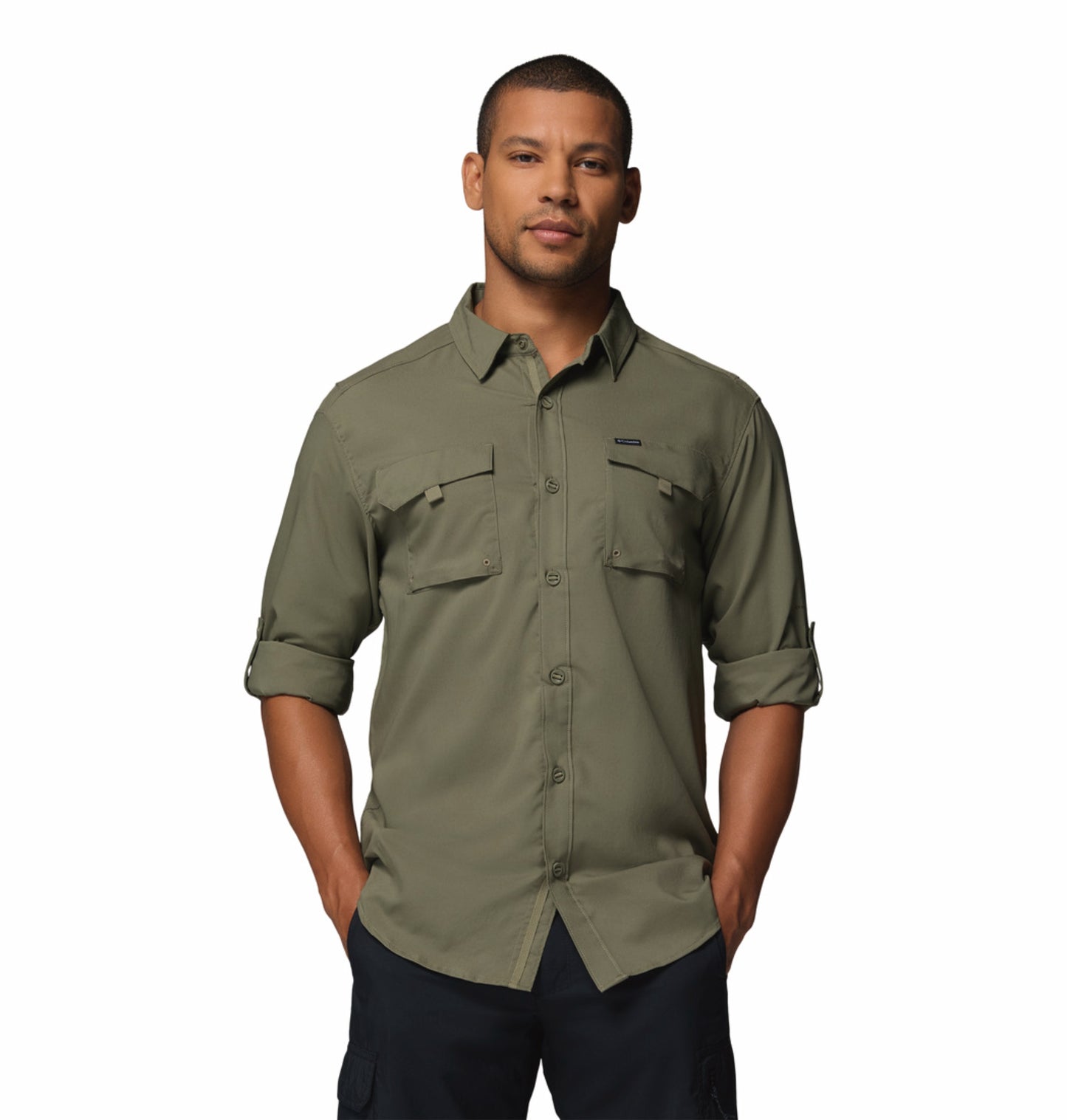 Columbia Men Olive Green Omni-Shade Silver Ridge Utility II Shirt