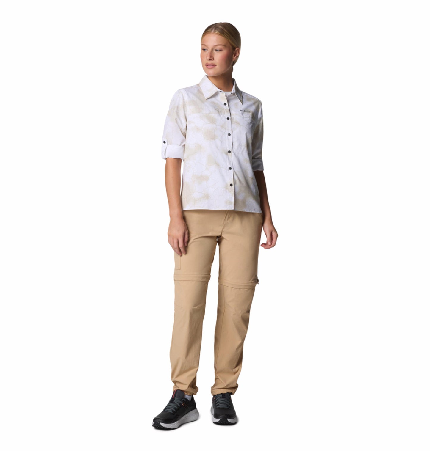 Columbia Womens White Omni-Shade Broad Spectrum Summit Valley Woven Long Sleeve Shirt