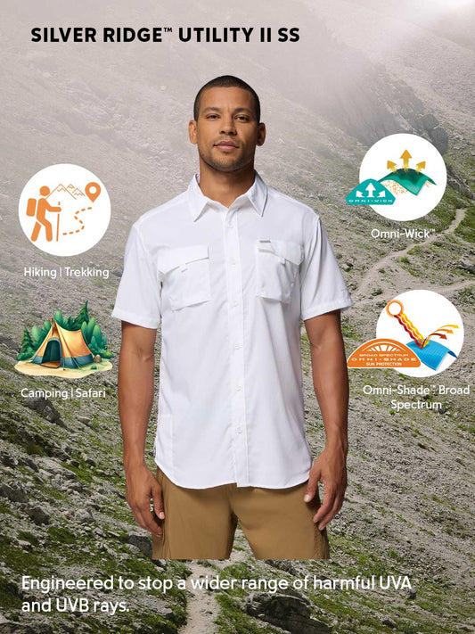 Columbia Men’s White Omni-Shade Silver Ridge II Utility Short Sleeve Shirt