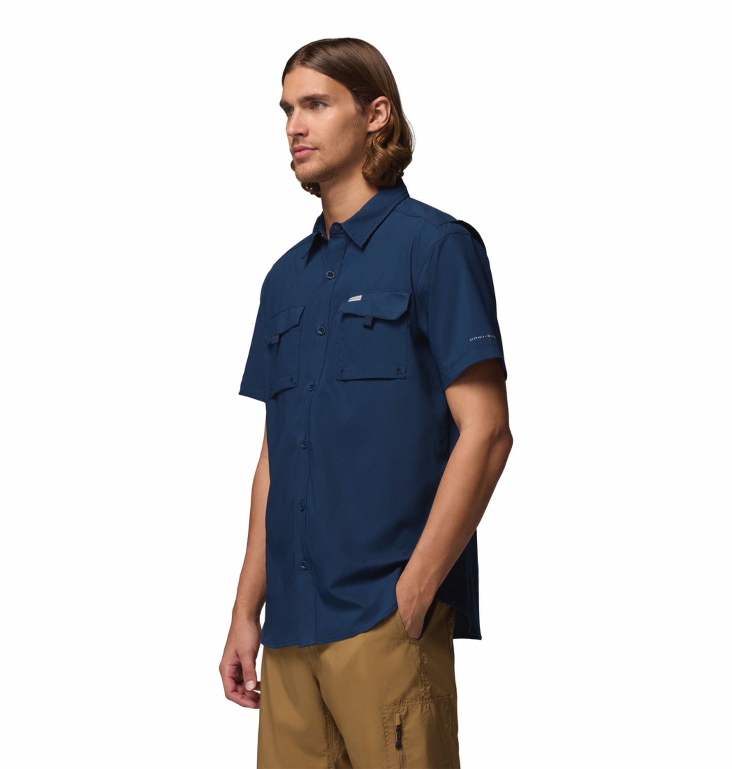 Columbia Men Navy Blue Omni-Shade Silver Ridge Utility II Short Sleeve Shirt