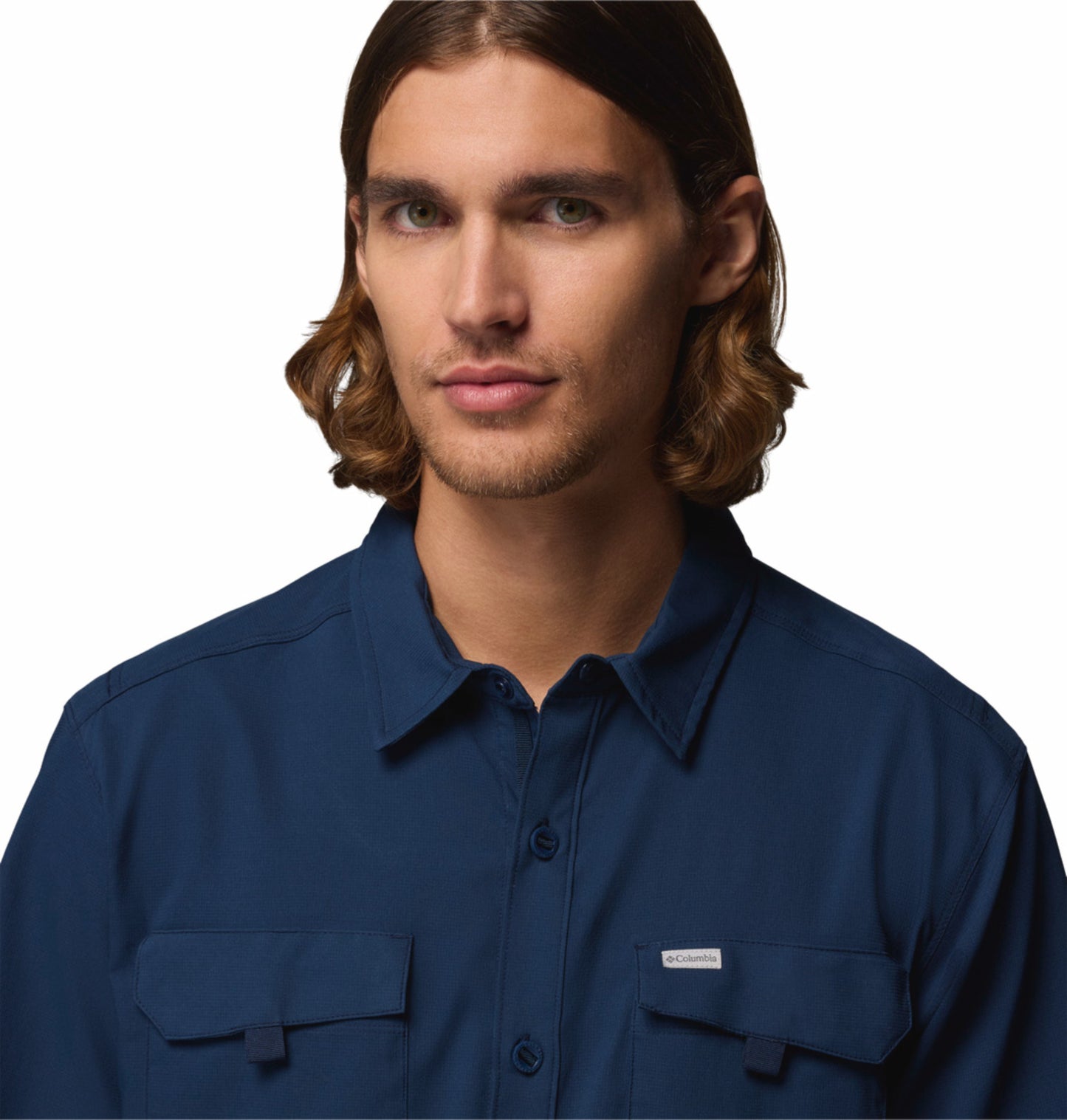 Columbia Men Navy Blue Omni-Shade Silver Ridge Utility II Short Sleeve Shirt