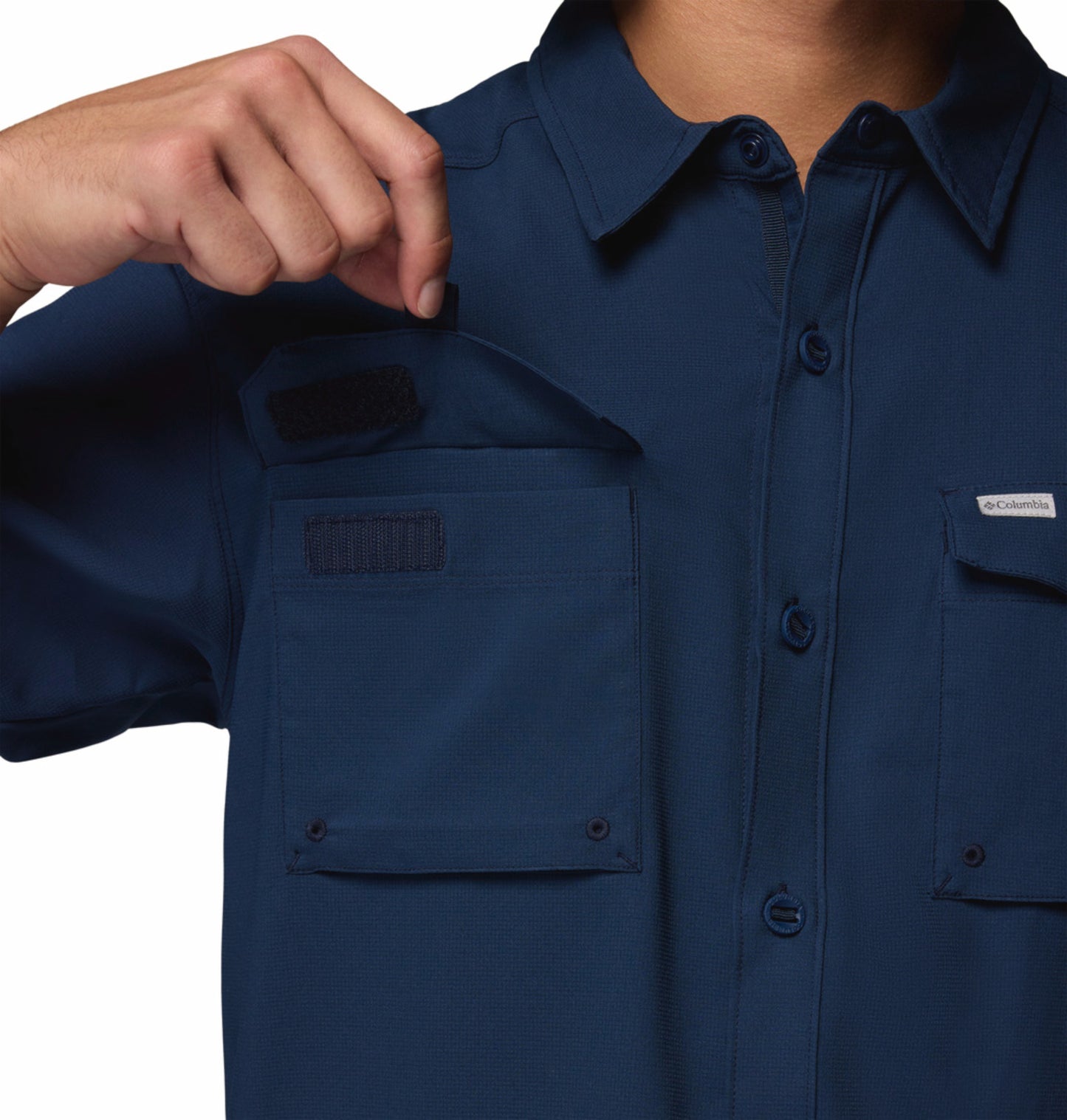 Columbia Men Navy Blue Omni-Shade Silver Ridge Utility II Short Sleeve Shirt
