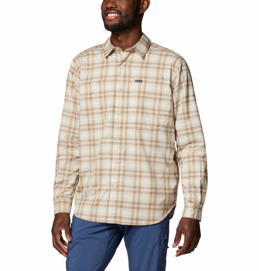Columbia Mens Brown Silver Ridge Utility Lite Plaid Long Sleeve Shirt