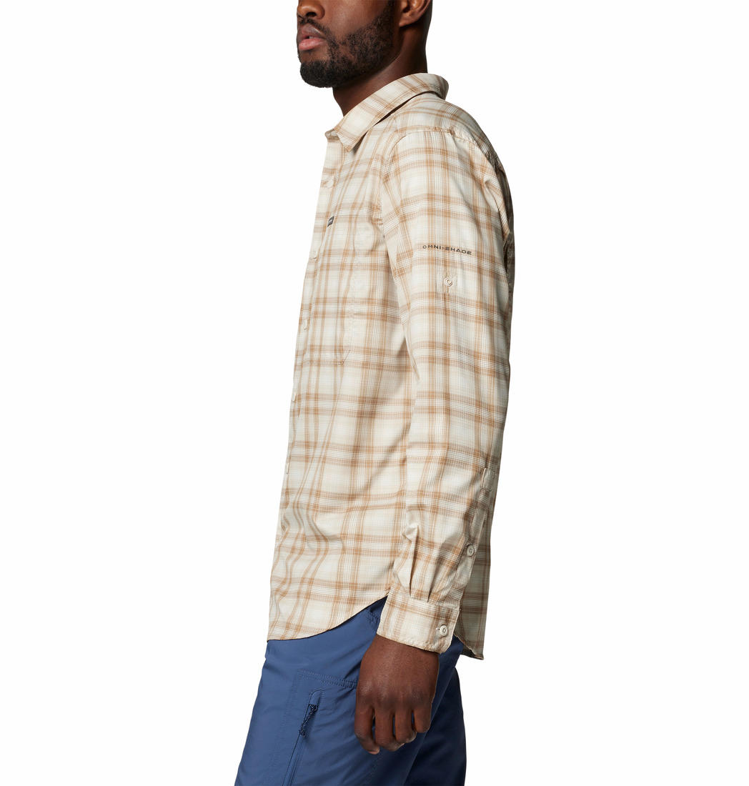 Columbia Mens Brown Silver Ridge Utility Lite Plaid Long Sleeve Shirt