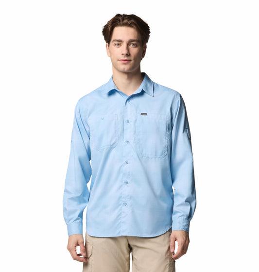 Columbia Mens Blue Omni-Shade Broad Spectrum Silver Ridge Utility Lite Plaid Long Sleeve Shirt