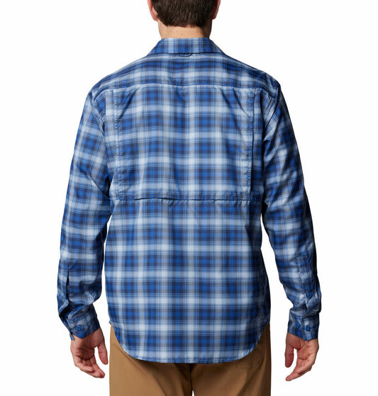 Columbia Mens Blue Silver Ridge Utility Lite Plaid Long Sleeve Shirt