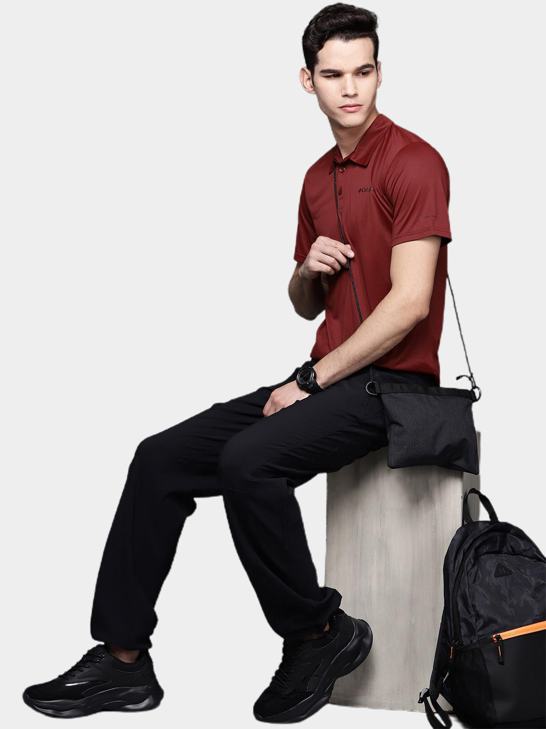 Columbia Men Red Columbia Hike Polo T-Shirt