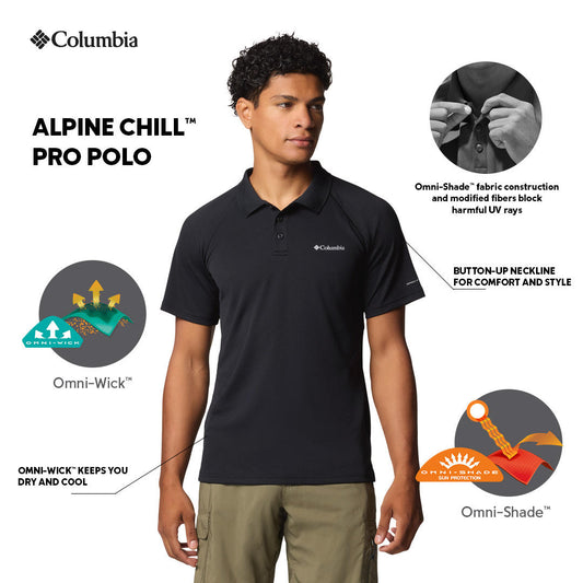 Columbia Mens Black Omni-Shade Alpine Chill Pro Polo Tshirt