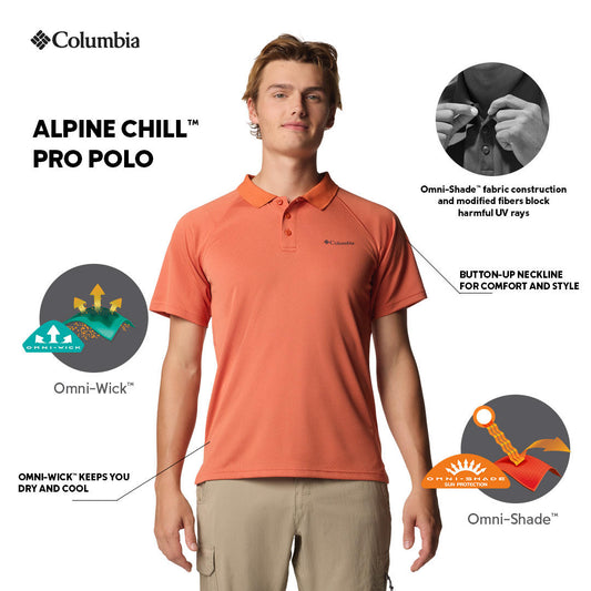 Columbia Mens Orange Omni-Shade Alpine Chill Pro Polo Tshirt