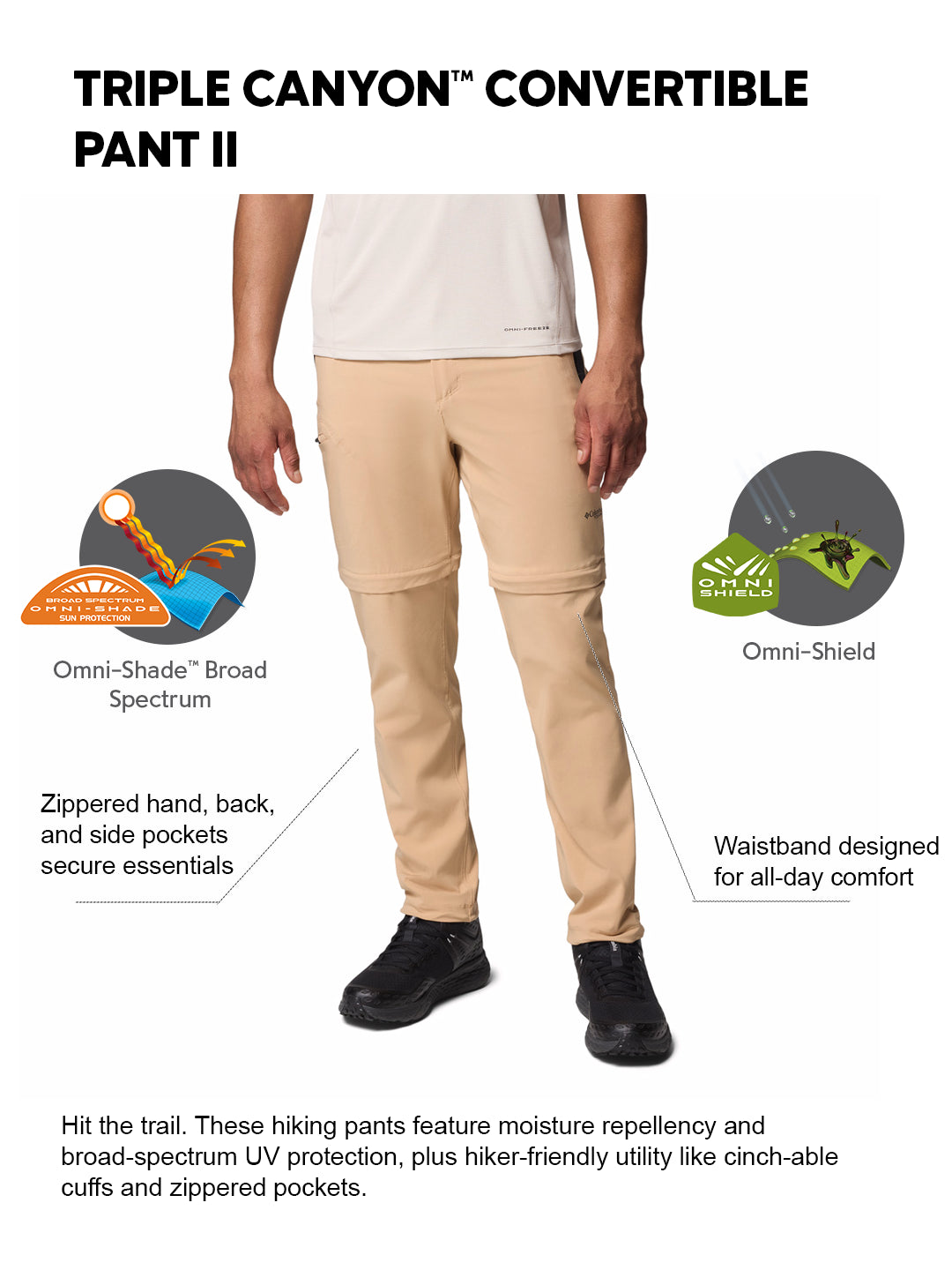 Columbia Men Brown Omni-Shade Triple Canyon Convertible II Pant (Sun Protection)