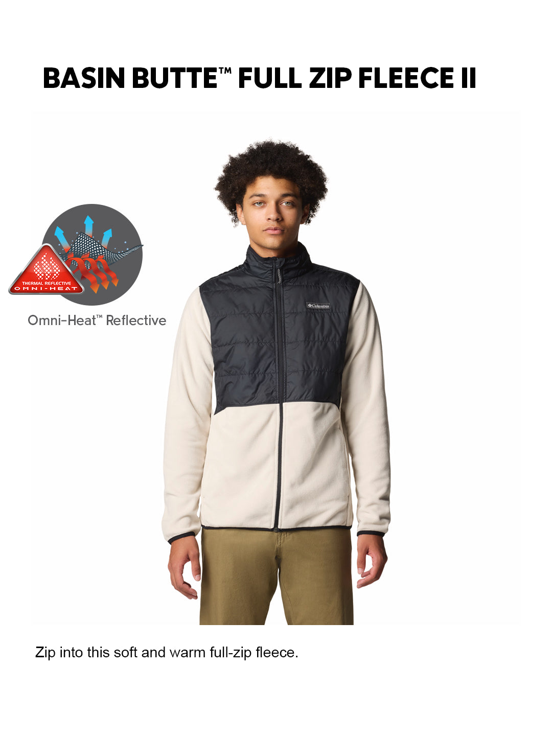 Columbia Men Beige Omni-Heat Reflective Basin Butte II Fleece Jacket