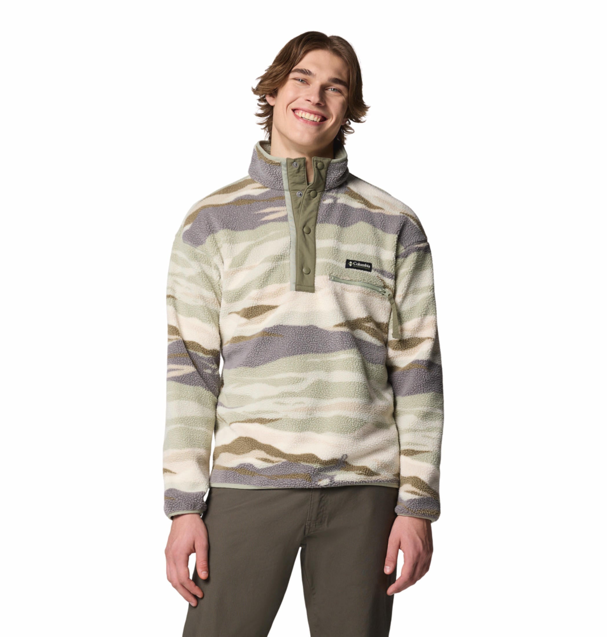 A Men Wearing Columbia Men Green Helvetia II Printed Half Snap Fleece