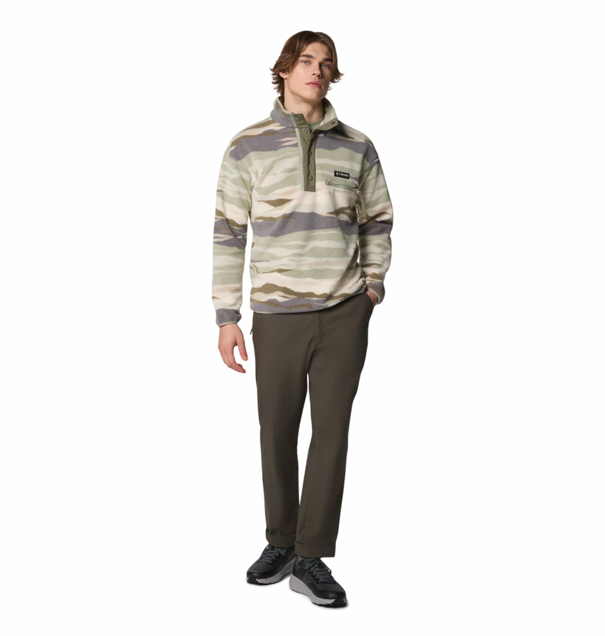 A Men Wearing Columbia Men Green Helvetia II Printed Half Snap Fleece