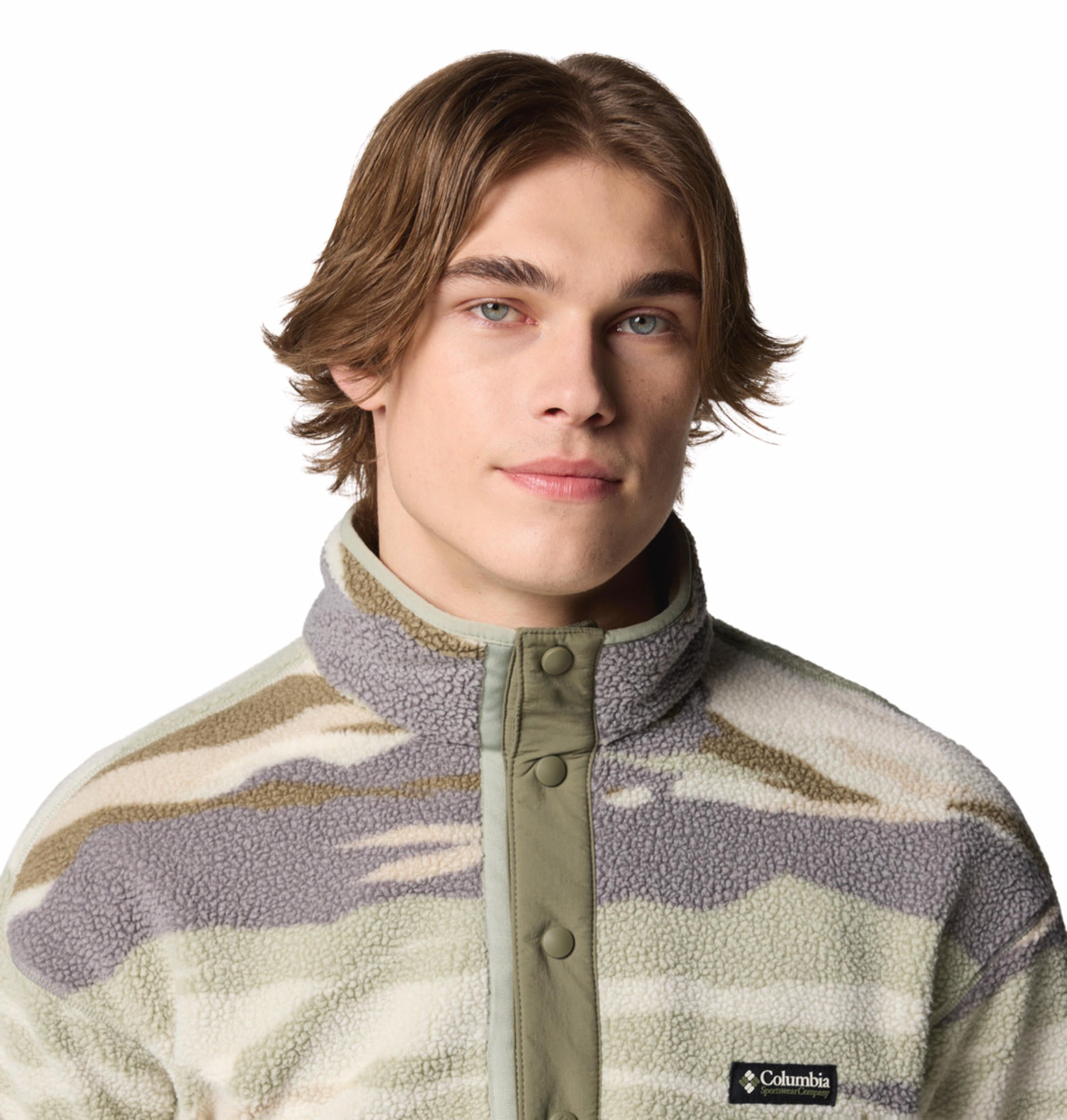 A Men Wearing Columbia Men Green Helvetia II Printed Half Snap Fleece