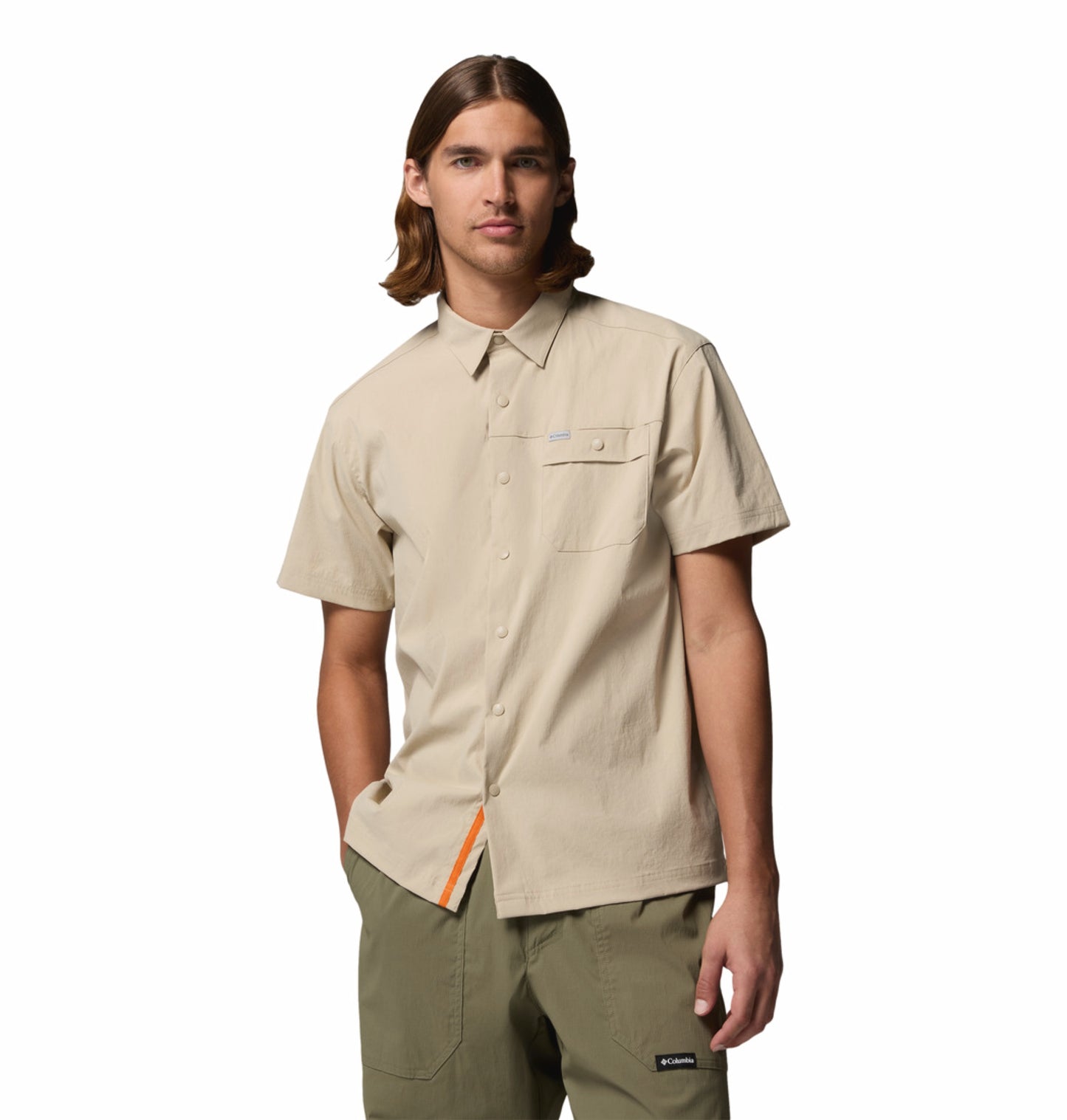 Columbia Men Beige Omni-Shade Landroamer Ripstop II Short Sleeve Shirt