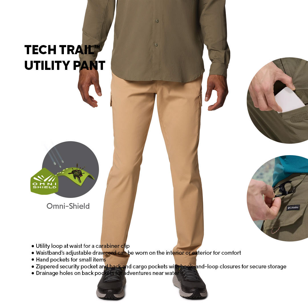 Columbia Mens Beige Omni-Shield Tech Trail Utility Pant