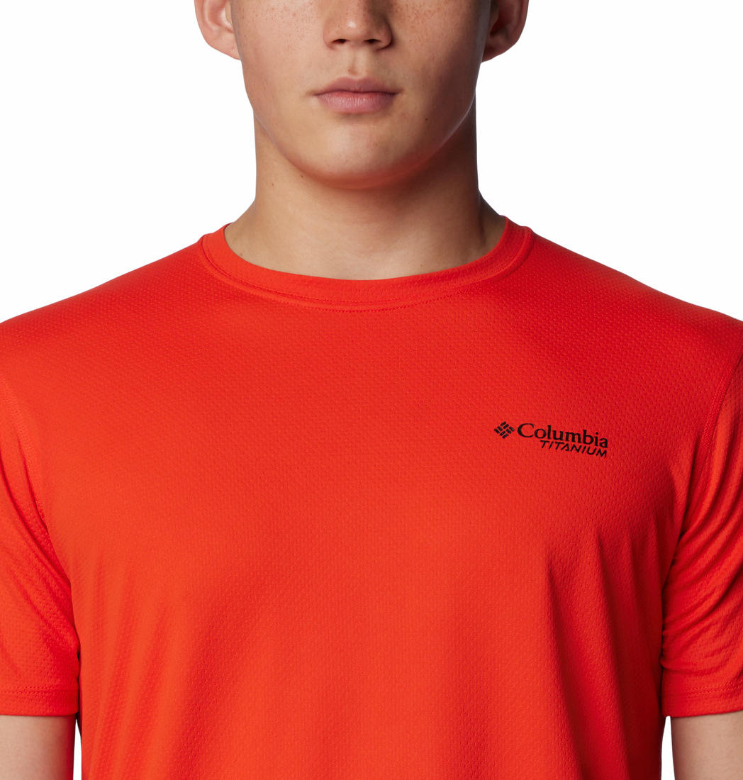 Columbia Mens Orange Summit Valley Short Sleeve Crew Tshirt
