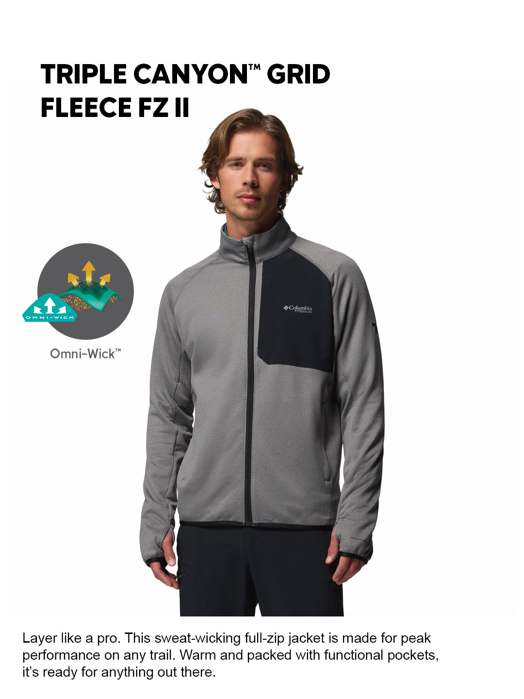 Columbia Men Grey OmniWick Triple Canyon Grid II Fleece Jacket
