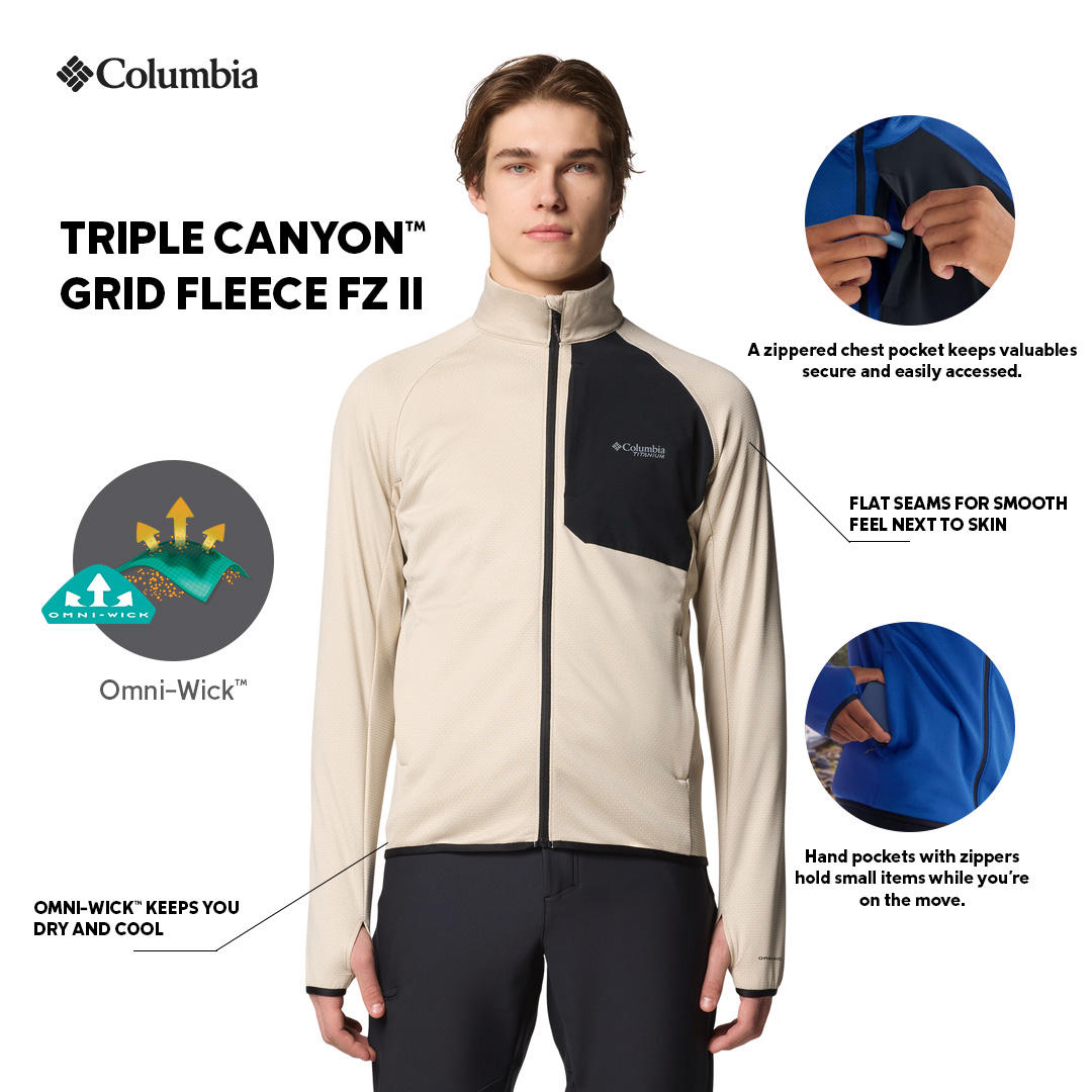 Columbia Mens Beige Omni-Wick Triple Canyon Grid Fleece Full ZIP II Fleece