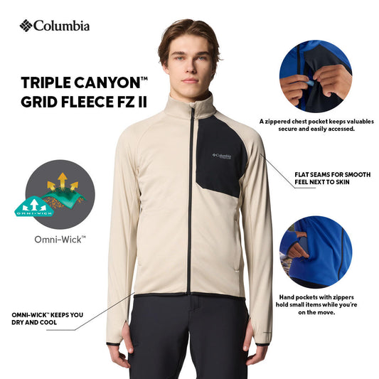 Columbia Mens Beige Omni-Wick Triple Canyon Grid Fleece Full ZIP II Fleece