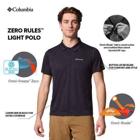 Columbia Mens Black Omni-Shade Zero Rules Light Polo Tshirt