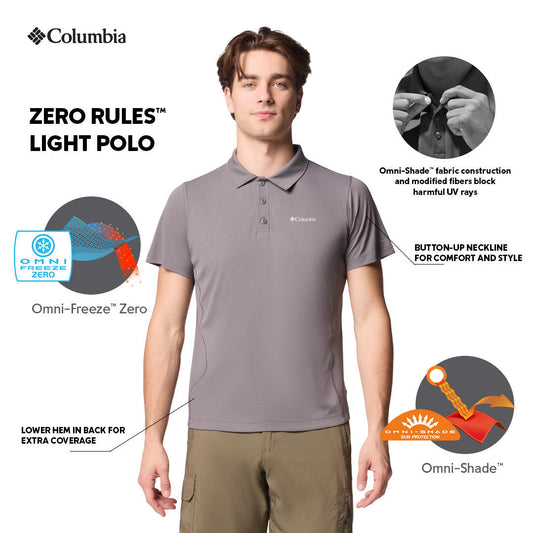 Columbia Mens Grey Omni-Shade Zero Rules Light Polo Tshirt