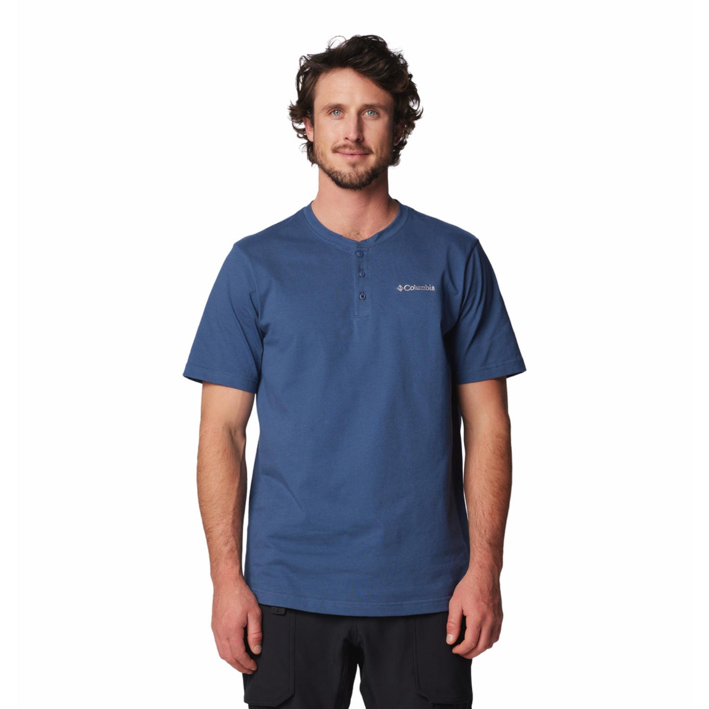 Columbia Mens Blue Landroamer Short Sleev Henley II Tshirt
