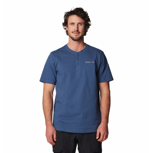 Columbia Mens Blue Landroamer Short Sleev Henley II Tshirt