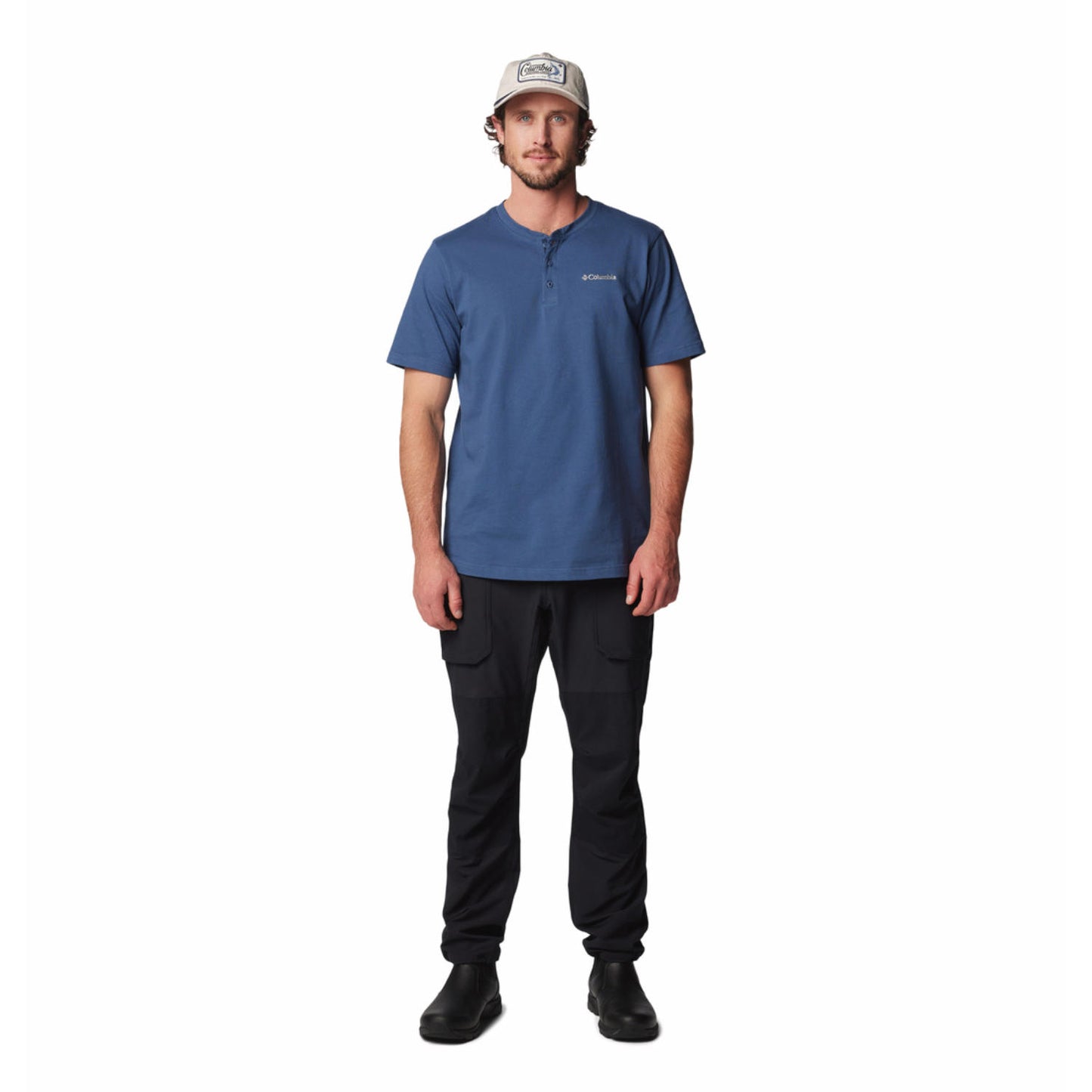 Columbia Mens Blue Landroamer Short Sleev Henley II Tshirt