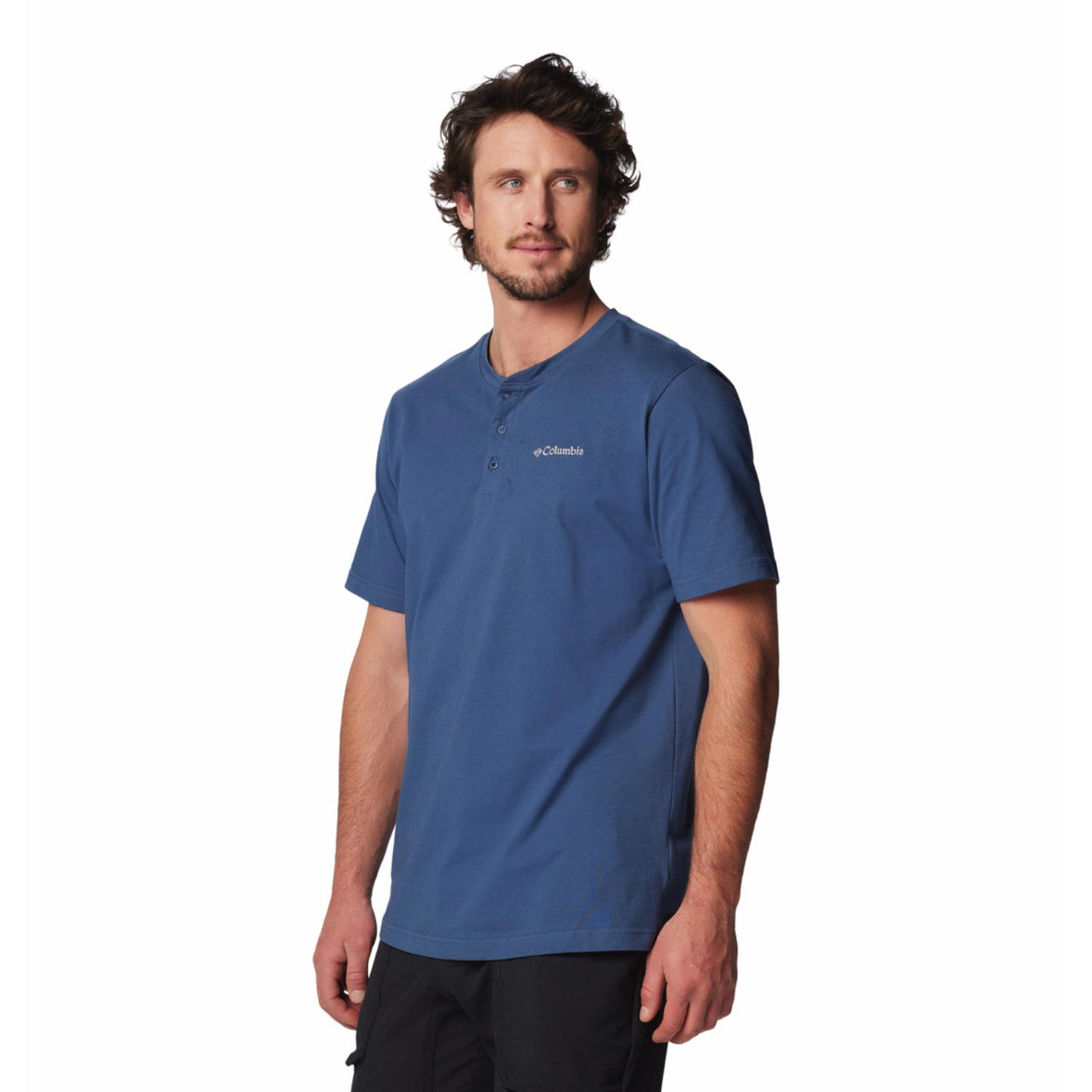 Columbia Mens Blue Landroamer Short Sleev Henley II Tshirt