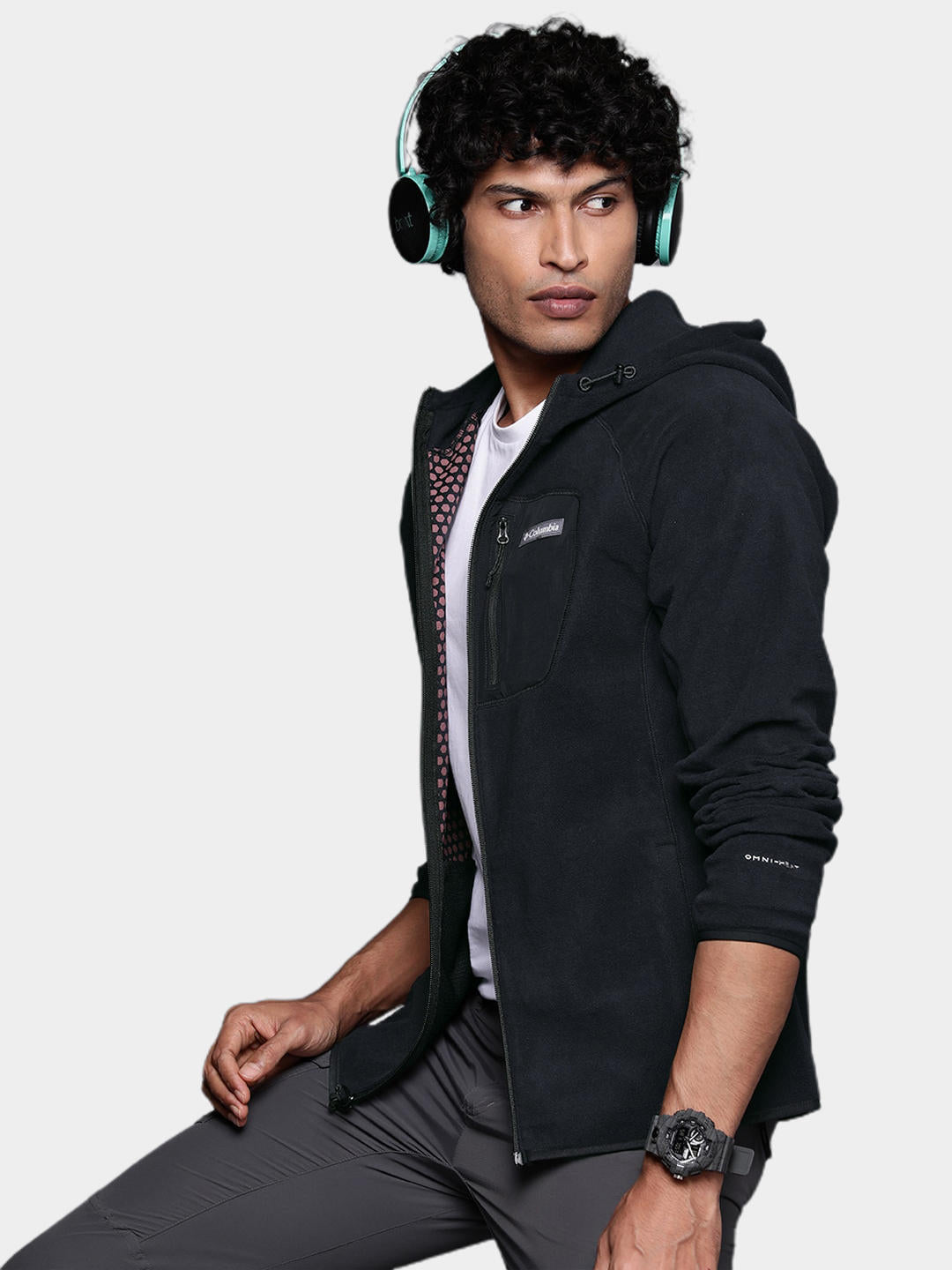 Columbia Men Black M Outdoor Tracks Hooded Full Zip
