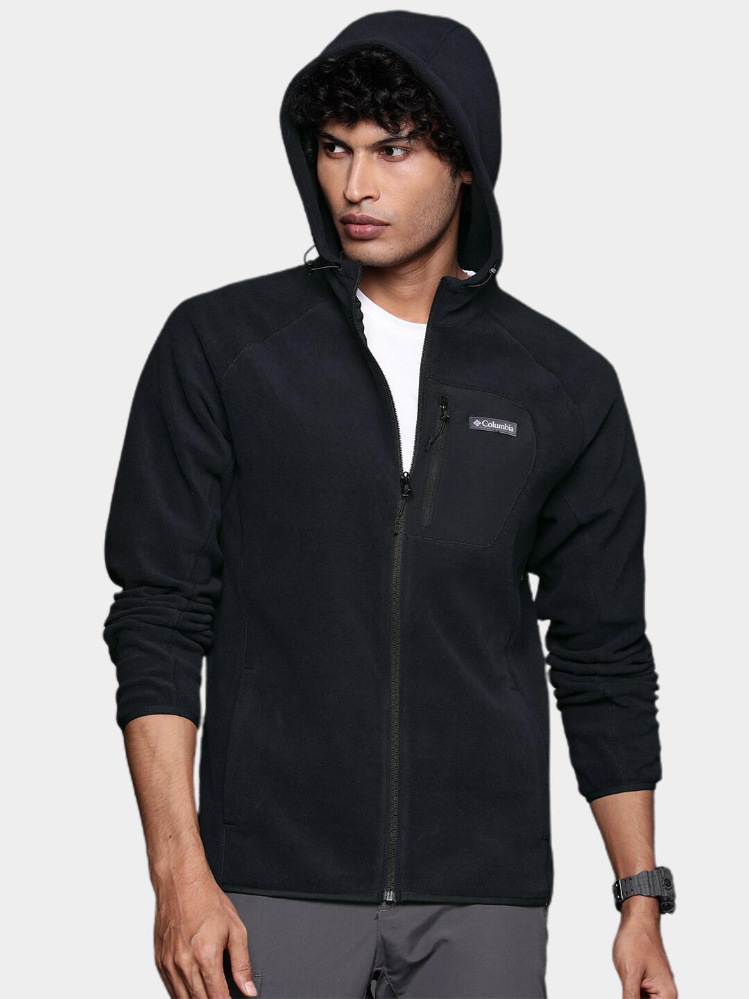 Columbia Men Black M Outdoor Tracks Hooded Full Zip