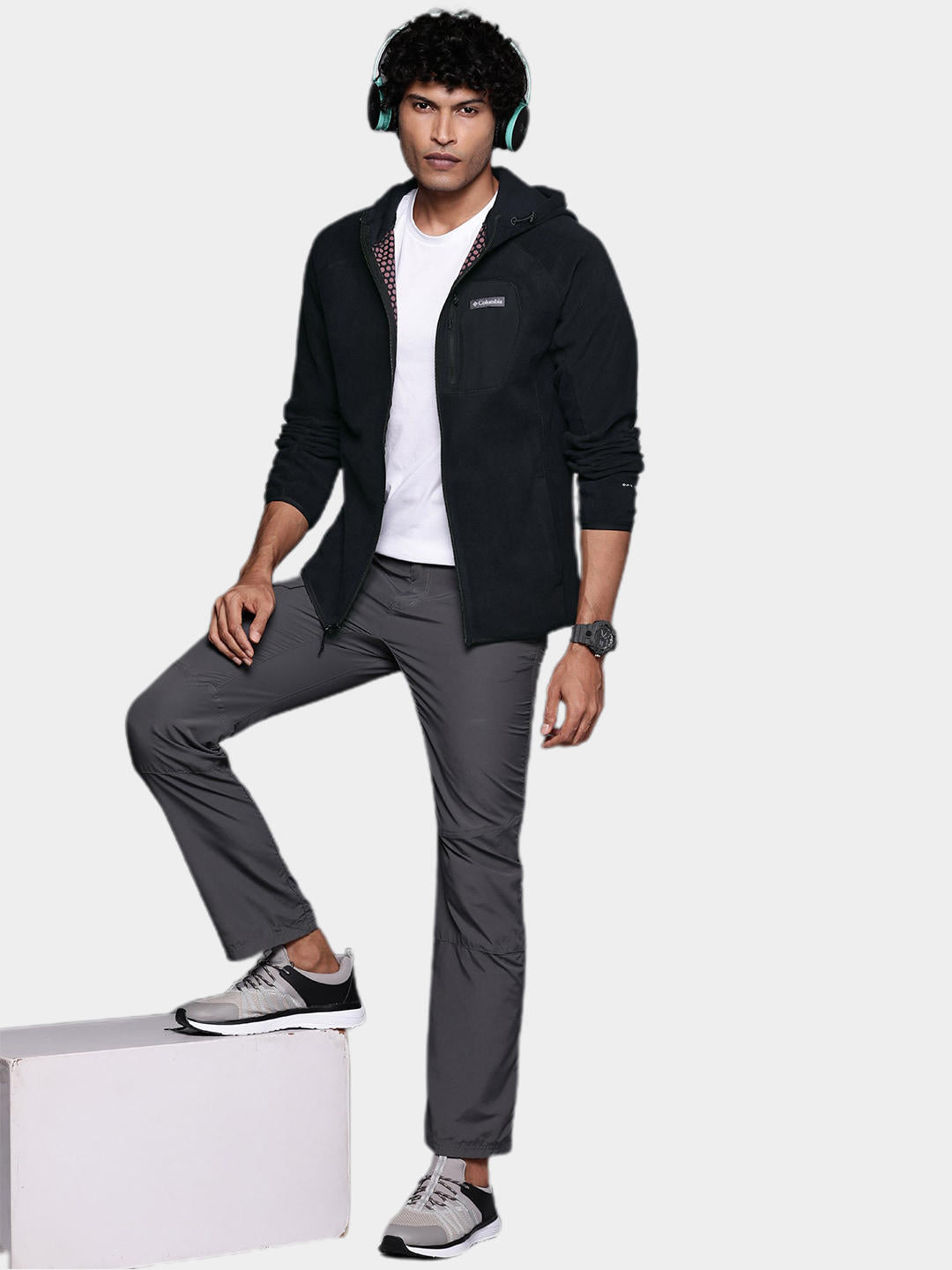 Columbia Men Black M Outdoor Tracks Hooded Full Zip