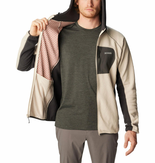 Columbia Men Beige Omni-Heat Helix M Outdoor Tracks Hooded Fleece Jacket