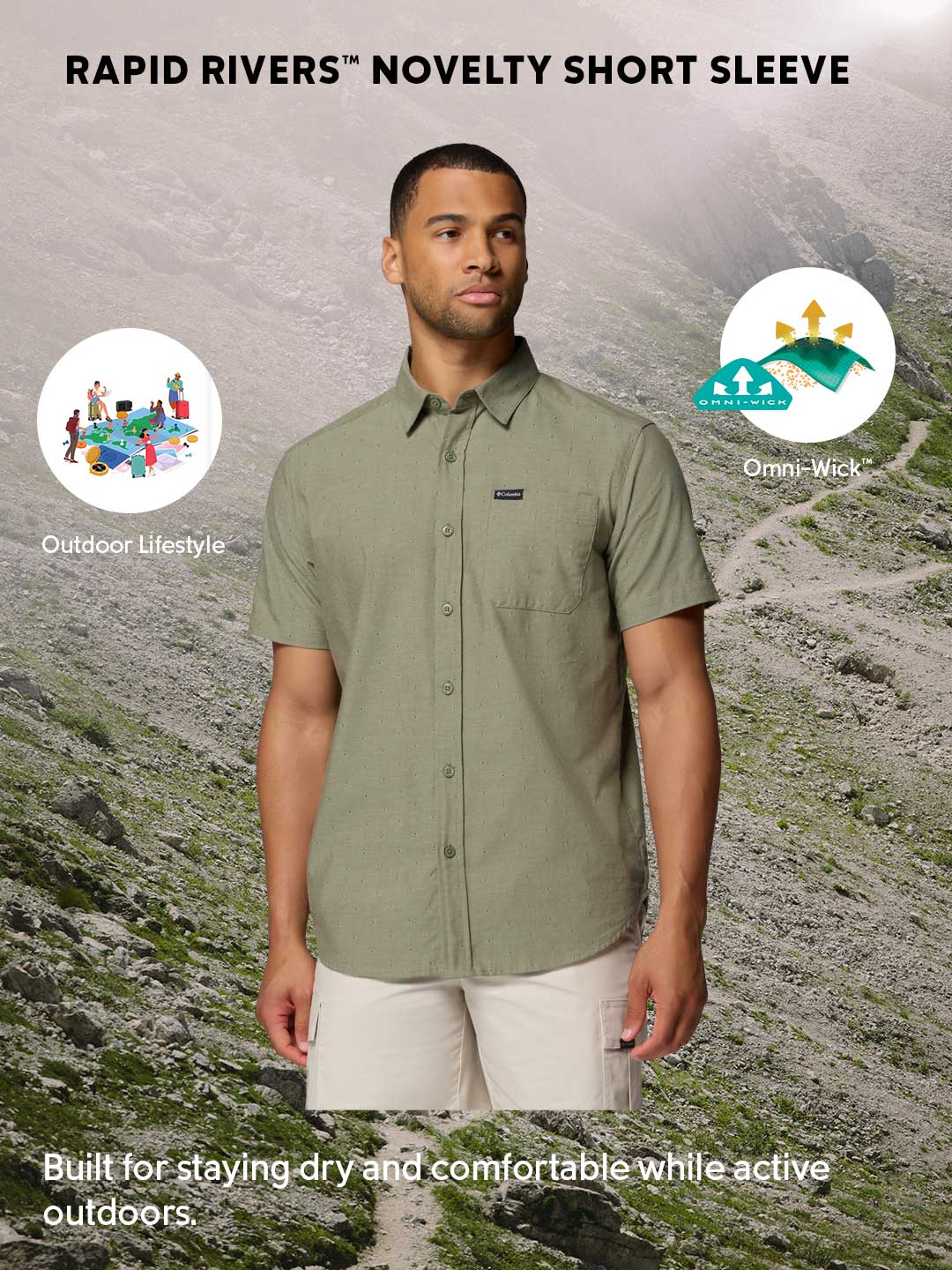 Columbia Men's Olive Green Omni-Wick Rapid Rivers Short Sleeve Shirt