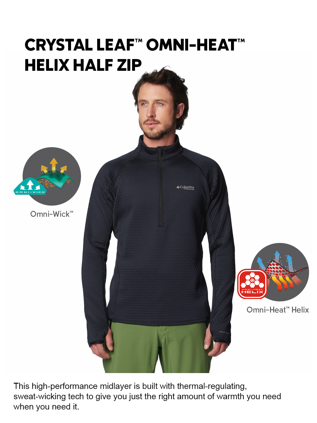 Columbia Men Black Omni-Wick Crystal Leaf Fleece Jacket
