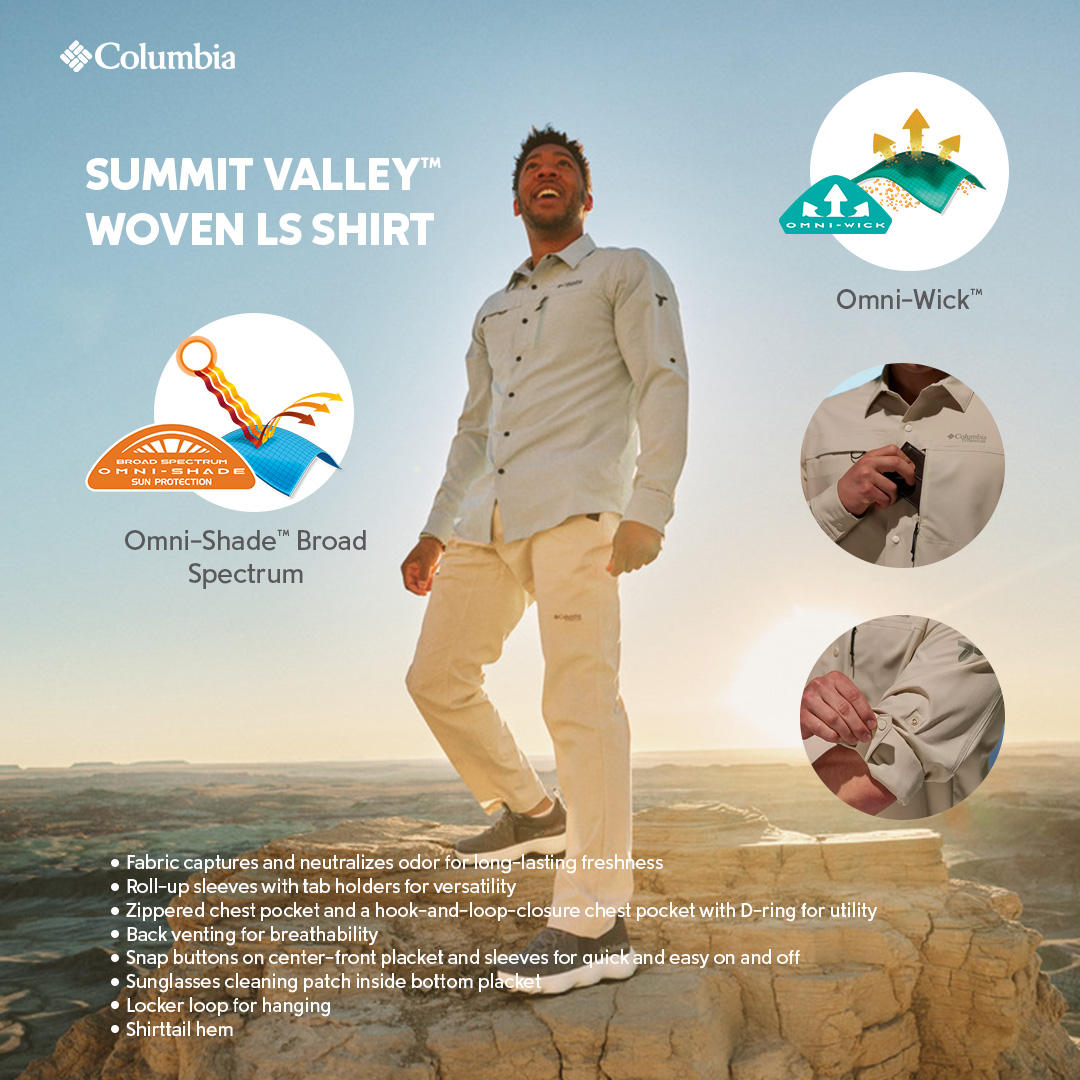 Columbia Mens Beige Omni-Shade Broad Spectrum Summit Valley Woven Long Sleeve Shirt