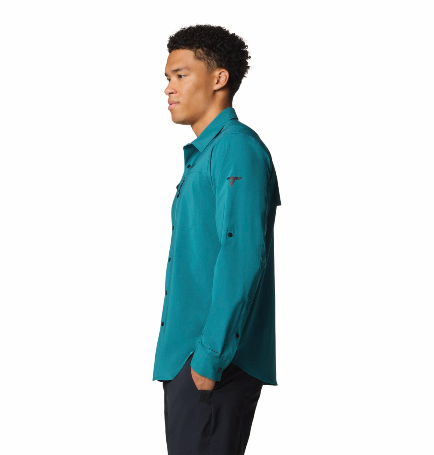 Columbia Mens Teal Omni-Shade Broad Spectrum Summit Valley Woven Long Sleeve Shirt